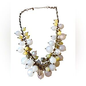 Statement Necklace White Clear Pale Yellow Bauble Beads with Gold Accents